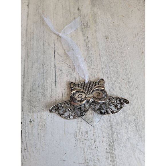 Unique metal owl bird wings ornament Xmas silver - Picture 1 of 6